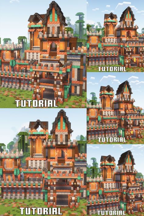 Minecraft Steampunk Castle Tutorial Minecraft Japanese Style, Steampunk Castle, Minecraft Base Ideas, Steampunk Fabric, Minecraft Japanese, Minecraft Steampunk, Wonka Chocolate Factory, Minecraft Base, Wonka Chocolate