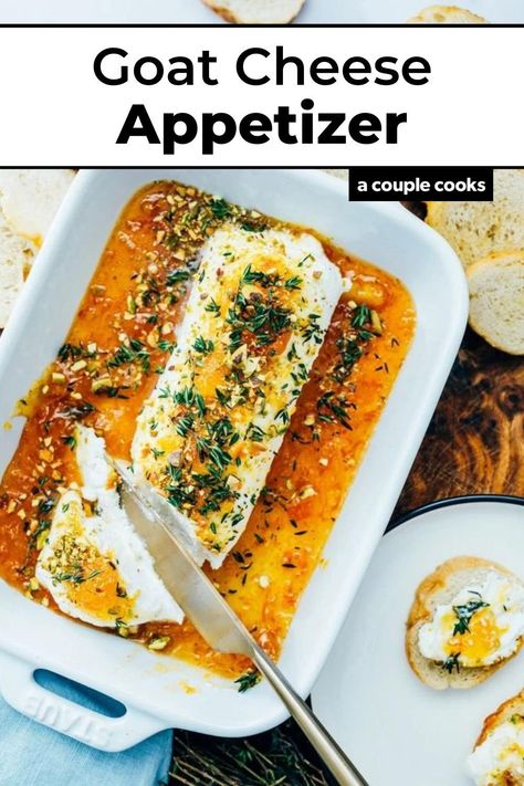 Goat Cheese Appetizer Logs, Sweet Goat Cheese Recipes, Vegetarian Dips For Parties, Easy Goat Cheese Appetizer, Baked Goat Cheese Appetizer, Goat Cheese Appetizer Easy, Goat Cheese Snacks, Nye Apps, Appetizer Recipes Healthy