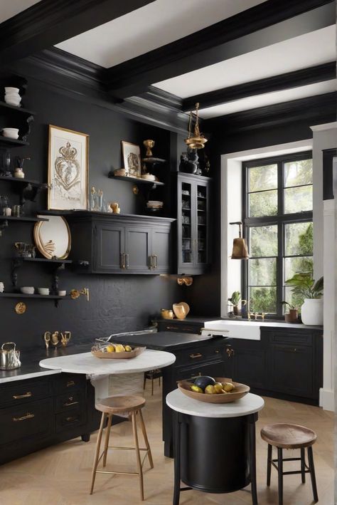 kitchen interior design, kitchen wall decor, kitchen renovation ideas, best kitchen paint colors Tricorn Black Kitchen Cabinets, Coastal Palette, Tricorn Black, Light Oak Floors, Sage Green Kitchen, Kitchen 2024, Black Interior Design, Green Kitchen Cabinets, Black Kitchen Cabinets