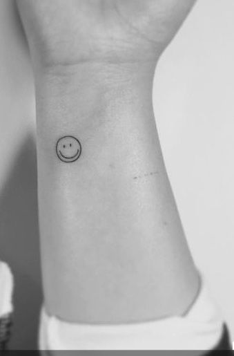 Smiley Face Tattoo Smile Face Tattoo, Smiley Face Tattoo, Smile Tattoo, Smiley Happy, Disney Tattoo, Wrist Tattoos For Women, Dainty Tattoos, Face Tattoo, Little Tattoos