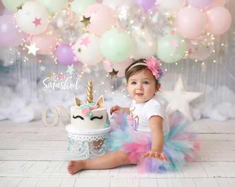 Unicorn Cake Smash, Unicorn 1st Birthday, Jersey Cake, Unicorn Backdrop, Cake Photoshoot, Cake Smash Theme, Baby Birthday Photoshoot, 1st Birthday Girl Decorations, 1st Birthday Party For Girls