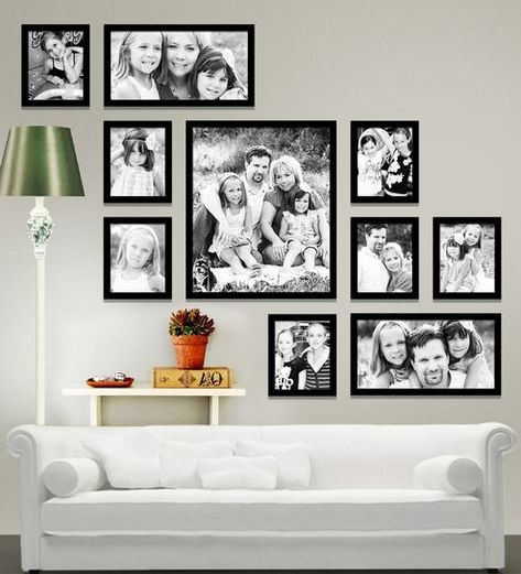 Family Photo Wall Collage, Family Photos Wall Decor, Picture Wall Living Room, Frame Wall Collage, Family Photo Wall, Gallery Wall Layout, Photo Wall Decor, Family Wall Decor, Photo Wall Gallery