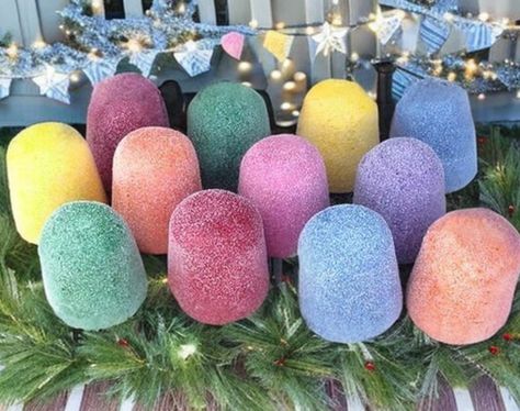 Gum drops or plant pots ? #xmas2024  🎄 https://medium.com/@castlerandom/diy-outdoor-christmas-decorations-2ab5fb6c16aa Cheap Candy Land Decorations, Cute Christmas Lights Outdoor, Diy Jumbo Gumdrops, Candy Christmas Decorations Diy Outdoor, Decorating The Outside Of Your House Like A Gingerbread House, Diy Candy Outdoor Decorations, Gumdrop Outdoor Decorations, Diy Gum Drop Ornaments, Giant Gum Drops Diy