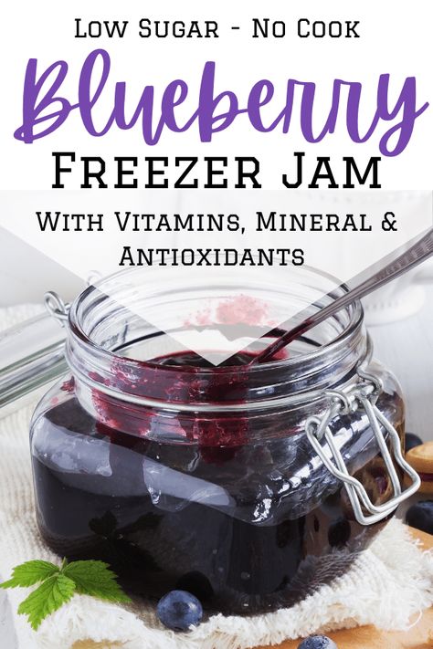 Keep all the good vitamins, minerals and antioxidants in your blueberry preserves with this simple blueberry freezer jam! Blueberry Freezer Jam Low Sugar, Blueberry Freezer Jam Recipe, Blueberry Jam No Pectin, Blueberry Preserves, Blueberry Recipes Healthy, Sugar Free Freezer Jam, Frozen Berry Recipes, Blueberry Freezer Jam, Pectin Recipes