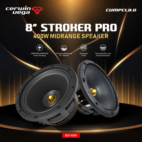 Upgrade your Auditory experience and create a one-of-a-kind concert ambiance with CERWIN-VEGA MOBILE's powerful 8" Stroker Pro 400W Midrange Gold Speaker – engineered to provide outstanding audio excellence. #caraudio #concert #bass Navratri Devi, Navratri Devi Images, Devi Images, Gold Car, Car Speakers, Car Audio, Bass, Speaker, Engineering