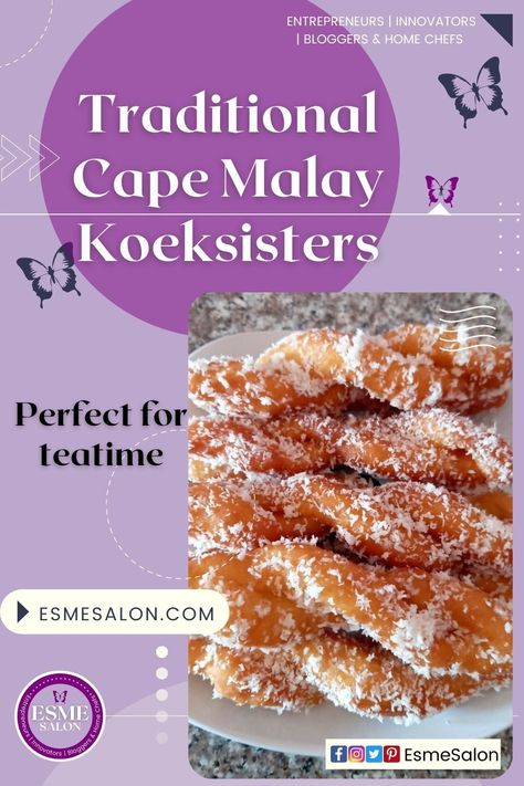 Traditional Cape Malay Koeksisters (also pronounced Koesisters) is a deliciously sticky, sweet syrupy treat. A South-African delicacy you should not miss!! #capemalay #koeksisters #sourmilk #cinnamon Entrepreneurs | Innovators | Bloggers South African Sweet Treats, Koesisters Cape Malay, Koesisters Cape Malay Recipe, Koeksisters South Africa Recipes, Cape Malay Koeksisters Recipe, Koeksister Recipe South Africa, Koeksisters Recipe, Donut Hole Recipe, Cape Malay