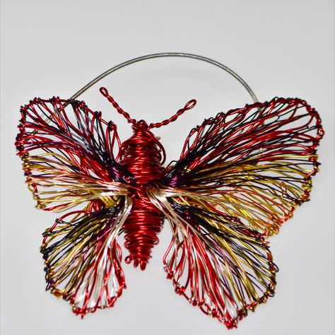 Gold red butterfly brooch wire sculpture art jewelry handmade of colored copper and silver wire.
Insect pin contemporary jewelry is a unique gift for art animal lovers.

*Dimensions
*Height: 4cm (1.57in).
*Width: 5cm (1.97in).
*The pin is bronze. Wire Ladybug, Wire Sculpture Art, Butterfly Made Out Of Wire Art, Wire Butterfly Sculpture, Wire Bugs, Insect Wire Sculpture, Wire Art Sculpture, Red Butterfly, Insect Jewelry