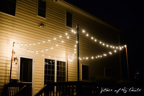 Fun String Lights, Deck String Lights, Backyard String Lights, Outdoor Deck Lighting, Backyard Trees, Deck Lights, Patio Landscaping, Deck Lighting, Pergola Patio