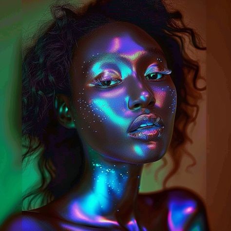 Lighting From Below Face, Face In Different Lighting, Lighting Full Body Reference, Good Lighting Portrait, People Painting Reference, Ripping Face Off Art, Colorful Reference Photos, Black People Portrait, Hair Lighting Reference