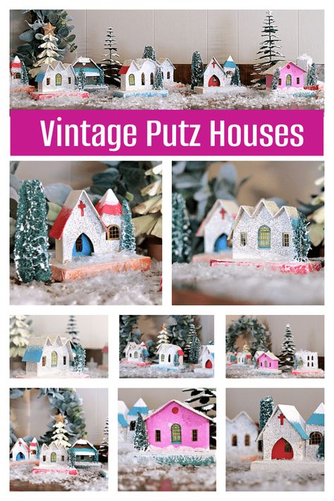 Paper Village Houses, Dawn Newell Putz House Pattern, Vintage Putz House Display, Cricut Putz House, Putz Village Display, Putz House Diy, Putz Houses How To Make, Diy Putz House Templates, Putz Houses Vintage