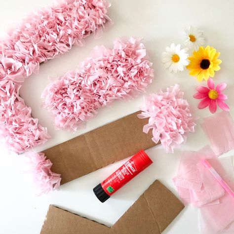 Easy Tissue Paper Wall Letters – Make it Laura Tissue Paper Wall, Tissue Paper Flowers Diy, Cardboard Letters, Kraf Kertas, Idee Babyshower, Tissue Flowers, Wall Letters, בר מצווה, Tissue Paper Flowers