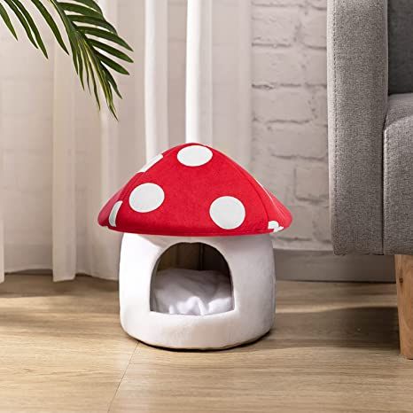 So cute, mushroom cottagecore cat or dog bed Kangaroo Jack, Cottagecore Cat, Small Pet Bed, Pig House, Cat House Diy, Puppy House, Red Mushroom, Cat Shedding, Sleeping In Bed