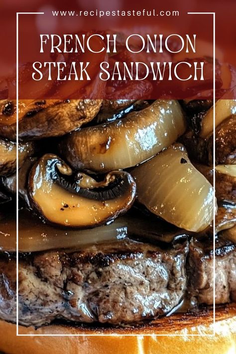 A savory and indulgent sandwich featuring tender steak, caramelized onions, grilled mushrooms, and melted provolone cheese, all served on toasted hoagie rolls. French Onion Steak, Onion Steak, Mushroom Sandwich, Hoagie Rolls, Cheese Steak Sandwich, Tender Steak, Steak And Mushrooms, Grilled Mushrooms, Steak Sandwich