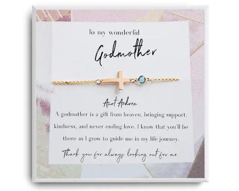 Looking for the perfect gift to express your gratitude and love for your godmother? Look no further than our Godmother Gift Bracelet. This piece features a delicate cross charm adorned with a birthstone of your choice, symbolizing the unique bond between godchild and godmother. Whether it's Christmas, a birthday, Easter, or even a proposal gift, this bracelet is sure to make her feel cherished and appreciated. SHOP NOW ON ETSY! Godmother Request, Godmother Bracelet, Godmother Proposal, Love Symbol, Gift From Heaven, Godmother Gifts, Custom Bracelet, Birthstone Bracelet, Just Because Gifts