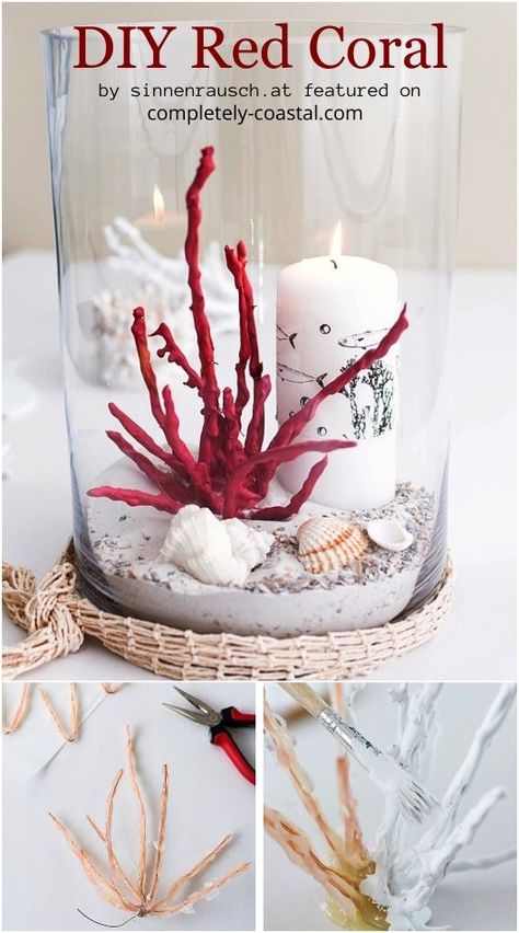 DIY Red Coral Figurine Sand Art Crafts, Diy Coral, Coral Painting, Beach Christmas Trees, Under The Sea Crafts, Beach Crafts Diy, Pool Noodle Crafts, Coral Decor, Nautical Crafts