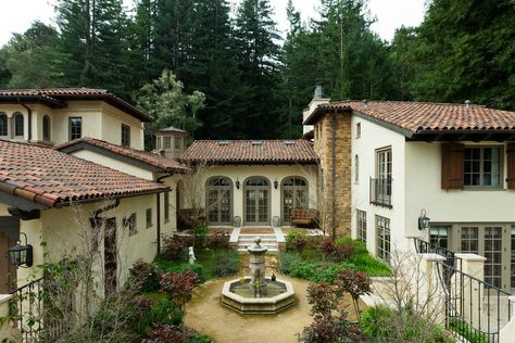 Italian Villa Exterior, Stucco Colors, Villa Exterior, Mediterranean Exterior, Carmel California, Italian Villa, Countryside House, Spanish Colonial, Exterior Paint