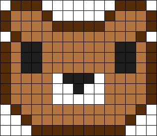 Teddy Bear Perler Bead Pattern, Bear Perler Beads, Pixel Art Bear, Bear Pixel Art, Rainbow Loom Bracelets Easy, Bear Head, Fuse Bead Patterns, Bear Face, Kandi Patterns