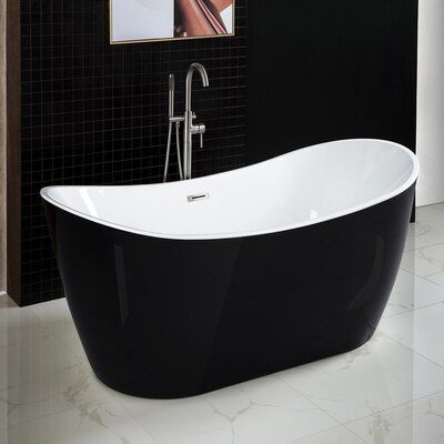 WoodBridge 59" x 29" Freestanding Soaking Bathtub Black Bath Tub, Nickel Faucet, Black Tub, Pedestal Tub, Brushed Nickel Faucet, Stand Alone Tub, Black Bath, Freestanding Bathtub, Acrylic Bathtub