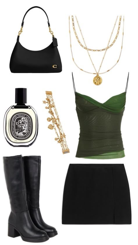 Black And Emerald Green Outfit, Kissland Aesthetic Outfit, 2025 Club Outfits, Black And Green Outfits For Women, Going To A Birthday Party Outfit, Old Vegas Outfit Ideas, Emerald Outfit Aesthetic, Vegas Outfit Ideas Night Out, Dive Bar Aesthetic Outfit