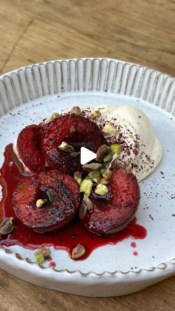 ‎Sami Tamimi سامي التميمي‎ on Instagram: "Introducing the second recipe from my Easy Summer Puddings series, my Sumac Roasted Plums with Cardamom Cream and Pistachios. 

The perfect finish to your summer party feast. 

#freepalestine 
#stopthegenocide 
#proudpalestinian" Plum Recipes Dinner, Middle Eastern Recipes Arabic Food, Roasted Plums, Summer Pudding, Friends Dinner, Truffle Hunting, Plum Recipes, Middle Eastern Recipes, Arabic Food