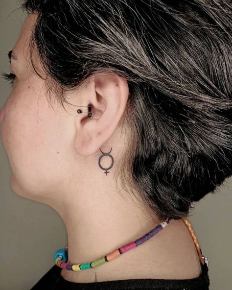 Taurus and Venus symbol tattooed behind the ear. Taurus Venus Tattoo, Planet Symbols, Taurus Zodiac Symbol, Venus Tattoo, Taurus Tattoo, Tattoo Behind Ear, Venus Symbol, Taurus Zodiac Sign, Taurus Tattoos