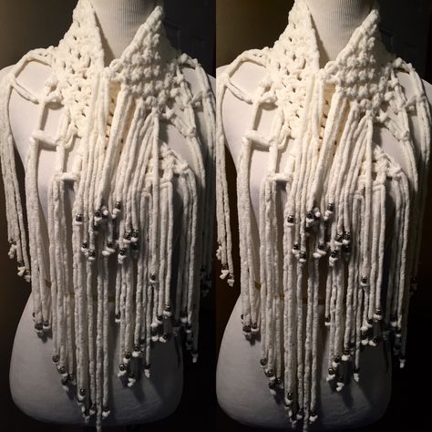 Macrame Scarf Diy, Macrame Scarf, White Macrame Necklace For Festival, Macrame Mask Strap, Spiritual Macrame Choker For Festivals, Spiritual Macrame Beaded Necklaces, Nature-inspired Macrame Necklace For Festivals, Macrame Clothes, Macrame Dream Catcher