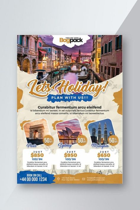 Holiday Travel Flyer Design PSD#pikbest#Templates#Flyer#Others Travel Flyers Design, Travel Poster Design Graphics, Flayer Designs Ideas, Travel Design Poster, Travel Flyer Design, Travel Graphic Design, Flyer Design Ideas, Travel Advertising Design, Travel Brochure Design