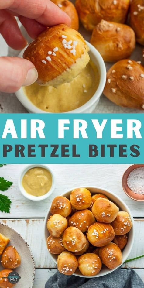 These Air Fryer Pretzel Bites are so easy to make and taste amazing! Chewy, soft, and perfectly salty, you'll love this soft pretzel bites recipe. Air Fryer Pretzels, Fun Party Snacks, Easy Pretzel Recipe, Air Fryer Pretzel Bites, Air Fryer Pretzel, Pretzel Bites Recipe, Pretzel Bites Recipes, Healty Dinner, Homemade Pretzels