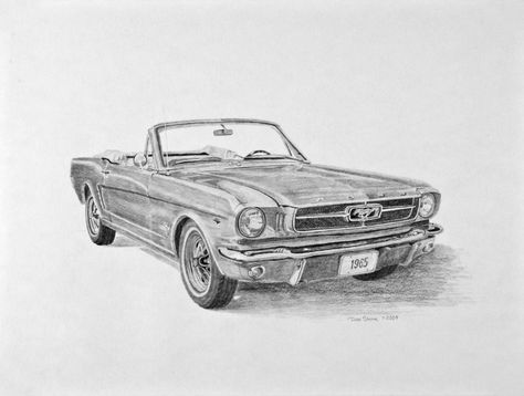 Vintage Cars Drawing, Mustang Tattoo, Mustang 66, Mustang Drawing, Car Drawing Pencil, Mustang Art, Cars Drawing, 65 Mustang, Ford Mustang Convertible