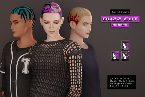 BUZZCUT DYED DESIGNS For The Sims 4 Buzzcut Hair, Maxis Match Clothes, Body Presets, Sims 4 Folder, Masc Lesbian, Sims 4 Hair Male, Witchy House, Furniture Build, Sims 4 Cc Shoes