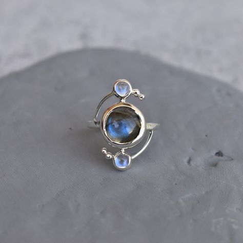 Natural Moonstone and Labradorite Ring , Blue Flashy Two Gemstone Ring , Sterling Silver Labradorite Ring , Bridesmaid Gift , Gift for Her - Etsy UK Unique Silver Necklace, Astrology Ring, Best Gifts For Girlfriend, Fresh Starts, Labradorite Ring, Ring Blue, Gemstone Jewellery, Unique Gemstones, Labradorite Stone