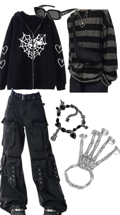 Goth Nonbinary Outfits, Grunge Clothing Pieces, Dark Wear Outfit, Y2k And Grunge Outfits, Alt Fit Ideas, Dark Aesthetic Clothes Style, Mall Goth Masc, Trans Outfit Ideas, Alternative Rock Outfits