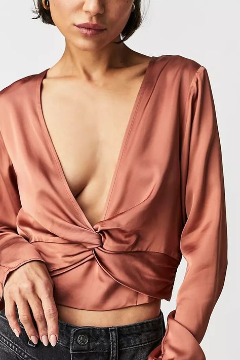 Silky Top, Twist Style, Wrap Crop Tops, Fashion Deals, Weekend Style, Champagne Color, Twist Front, Women's Summer Fashion, Black Crop Tops