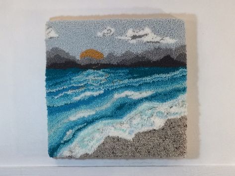 Watch and see how to create the waves and beach scene. Lots of tips and tricks in this video. How To Punch, Punch Needle Embroidery, Needle Punch, Latch Hook, Macrame Bag, Punch Art, Beach Scene, Beach Landscape, Needle Art