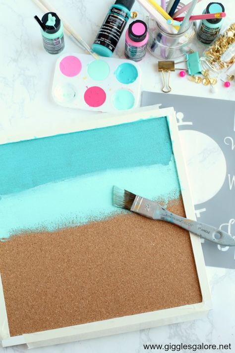 Painted Corkboard, Painted Corkboard Ideas, Painting Corkboard Diy, Paint Corkboard Diy, How To Paint Corkboard, Cork Board Diy, Painting Cork Board, Paint Corkboard, Cork Board Painting