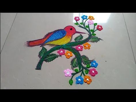 Birds Rangoli Designs, Bird Rangoli, Birds Rangoli, Easy And Beautiful Rangoli, Diwali Painting, Flowers Rangoli, Poster Rangoli, Rangoli Colours, Rangoli Designs Latest