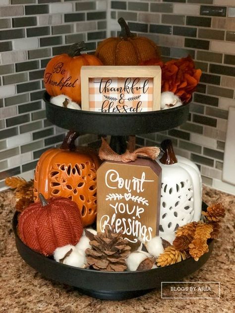 Three Tiered Tray, Fall Tray, Quotes Summer, Fall Tiered Tray Decor, Inspiring Pictures, Fall Kitchen Decor, Cross Wreath, Fall Thanksgiving Decor, Fall Deco