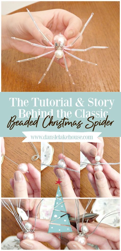 Click through to learn How to Make Beaded Christmas Spiders! I'm sharing my DIY Christmas spider tutorial with supplies list and step-by-step photos, plus I'm sharing The Christmas Spider Legend! Find out why every tree needs a Christmas spider ornament. You'll love the Christmas spider story and will want to make this DIY Christmas spider ornament for everyone you know. #christmasspider #beadedspider #spiderornament How To Make A Bead Spider, Yule Spider Ornament, Beaded Christmas Spiders, Beaded Spider Pattern, How To Make Christmas Spiders, Beaded Christmas Spiders How To Make, Wire And Bead Spider Diy, Diy Bead Spiders, Wire And Bead Ornaments