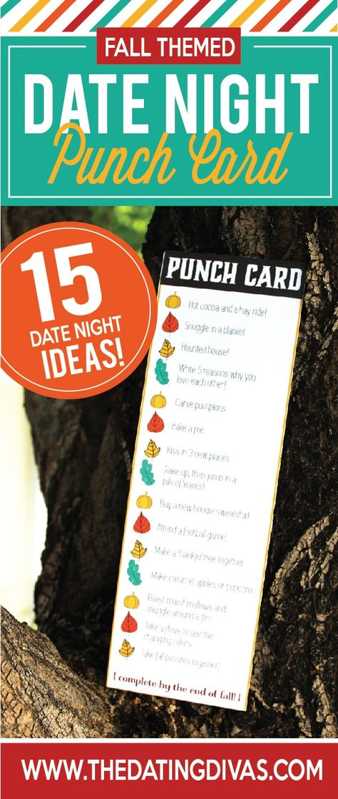 FREE Fall Date Night Punch Card. 15 fall date night ideas- just punch each one with a hole punch after you do it and try to complete them all before Fall is over. Such a fun idea. #falldateideas Diy Gifts For Wife, Convo Topics, Boyfriend Stuff, Dating Ideas, I Love My Hubby, Fall Love, Romantic Ideas, Couple Ideas, Fall Festivities