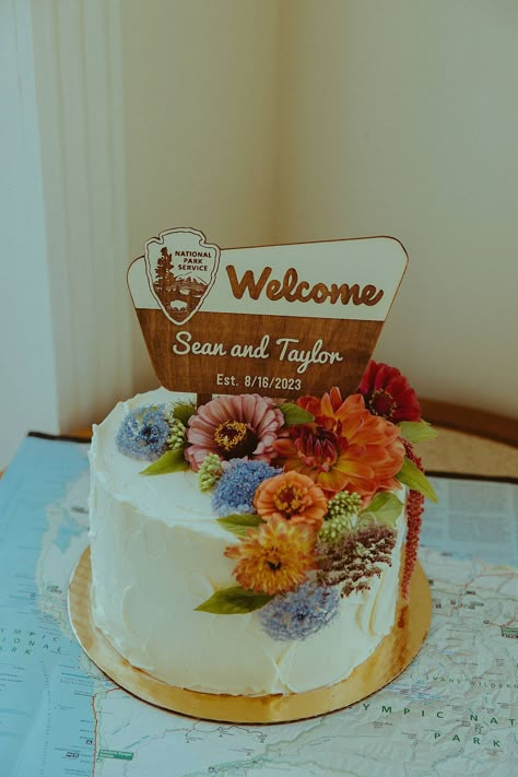 Olympic National Park Elopement, National Park Cake Sign National Park Cake Topper, National Park Wedding Favors, Mountain Wedding Inspiration, National Park Wedding Sign, State Park Wedding Ideas, Olympic National Park Wedding, Olympic National Park Elopement, National Park Cake, National Parks Wedding