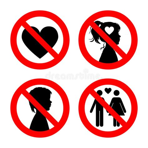 Prohibition sign icons collection, set of vector illustration on white. Red forbidden circle. No love, no girls royalty free illustration Falling In Love Illustration, X Eyes Wallpaper, No Falling In Love, Girl Symbol, Drawings For Boyfriend, Love Wallpaper Download, Cute Funny Pics, Eyes Wallpaper, Unicorn Wallpaper