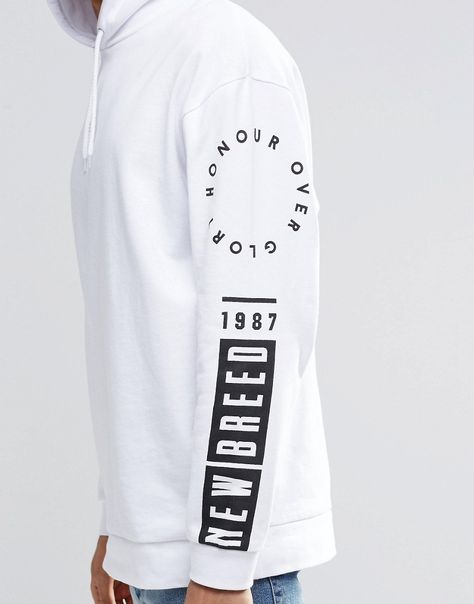 Image 3 of ASOS Oversized Longline Hoodie With Typographic Sleeve Print Mode Editorials, Design Jersey, Shirt Logo Design, Shirt Design Inspiration, Shirt Print Design, 로고 디자인, White Hoodie, Latest Clothes, Apparel Design