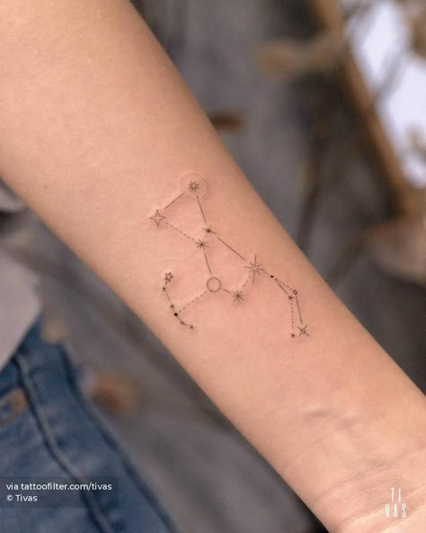 Unique Constellation Tattoo, Orion Tattoo Simple, Orion Star Constellation Tattoo, Orions Belt Tattoo Stars, Minimalist Orion Tattoo, Orion Tattoo Ideas, Orion Constellation Tattoo, Orion Belt Constellation Tattoo, Star Map Tattoo