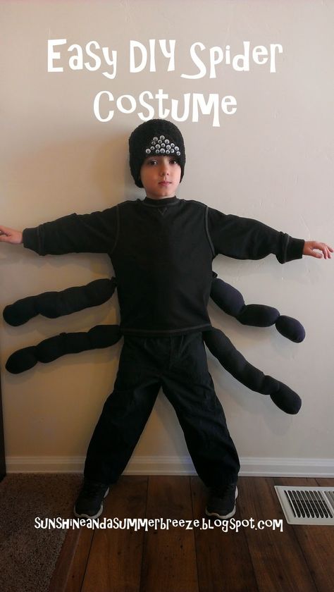 Super cheap and easy spider costume! #Halloween #kidscostume Easy Spider Costume, Halloween Costume Spider, Diy Spider Legs For Costume, Toddler Spider Costume, Easy Diy Spider Costume, Scary Spider Costume, Spider Costume Kids, Diy Spider Costume, Spider Halloween Costume