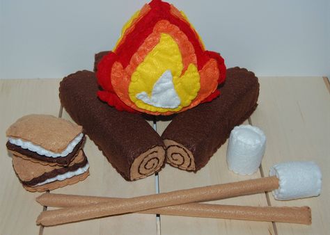 Felt Campfire Set, Felt Food, Pretend Camping, Play Food, Toddler Activity, Gift for Kids, Marshmallow Smore, Pretend Play, Safe Stuffed Toy by TheBumbleBe on Etsy