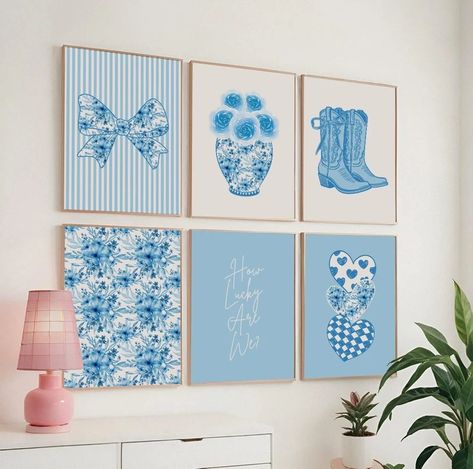 Trendy Blue Bows Wall Art Set of 6, Aesthetic Trendy Wall Art, Girls Dorm Decor, Coastal Wall Art, Preppy Posters, Coquette Bow Boots Print - Etsy Indonesia Girl Dorm Decor, Preppy Posters, Boots Print, Cowgirl Print, Wall Art Preppy, Girl Dorms, Dorm Room Wall Decor, Bow Art, Art Preppy