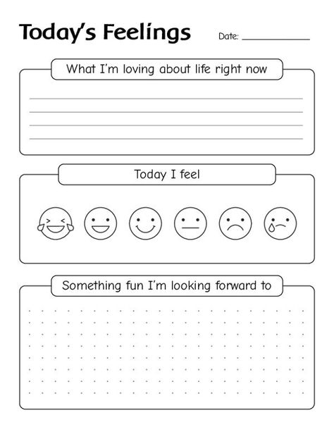 Today's Feelings Printable Template | Gratitude Journal Feelings Printable, Gratitude Journal Printable, Kids Feelings, Therapy Worksheets, Daily Reflection, Journal Printable, Kids Journal, Journal Template, Self Care Activities