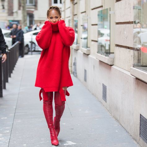 Red Monochromatic Outfit, Harvey Outfits, Marjorie Harvey, Monochromatic Fashion, Classy Winter Outfits, Ribbed Sweater Dress, Hot Outfits, The Lady, Couture Fashion