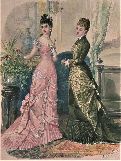 1870 Fashion, 1880 Fashion, 1870s Fashion, Victorian Era Fashion, 1880s Fashion, Decades Of Fashion, Period Clothing, Fashion Illustration Vintage, 18th Century Fashion