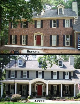 Exterior Porch B&A - traditional - before photos - atlanta - Green Basements & Remodeling Colonial Porch, Front Porch Remodel, Front Porch Addition, Colonial House Exteriors, Flip Ideas, Flip House, House Flip, House Makeovers, House Front Porch